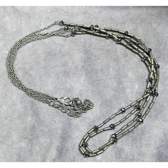 Elegant Glam Multilayer Metal And Glass Silver Tone Beaded Necklace - Picture 8 of 8